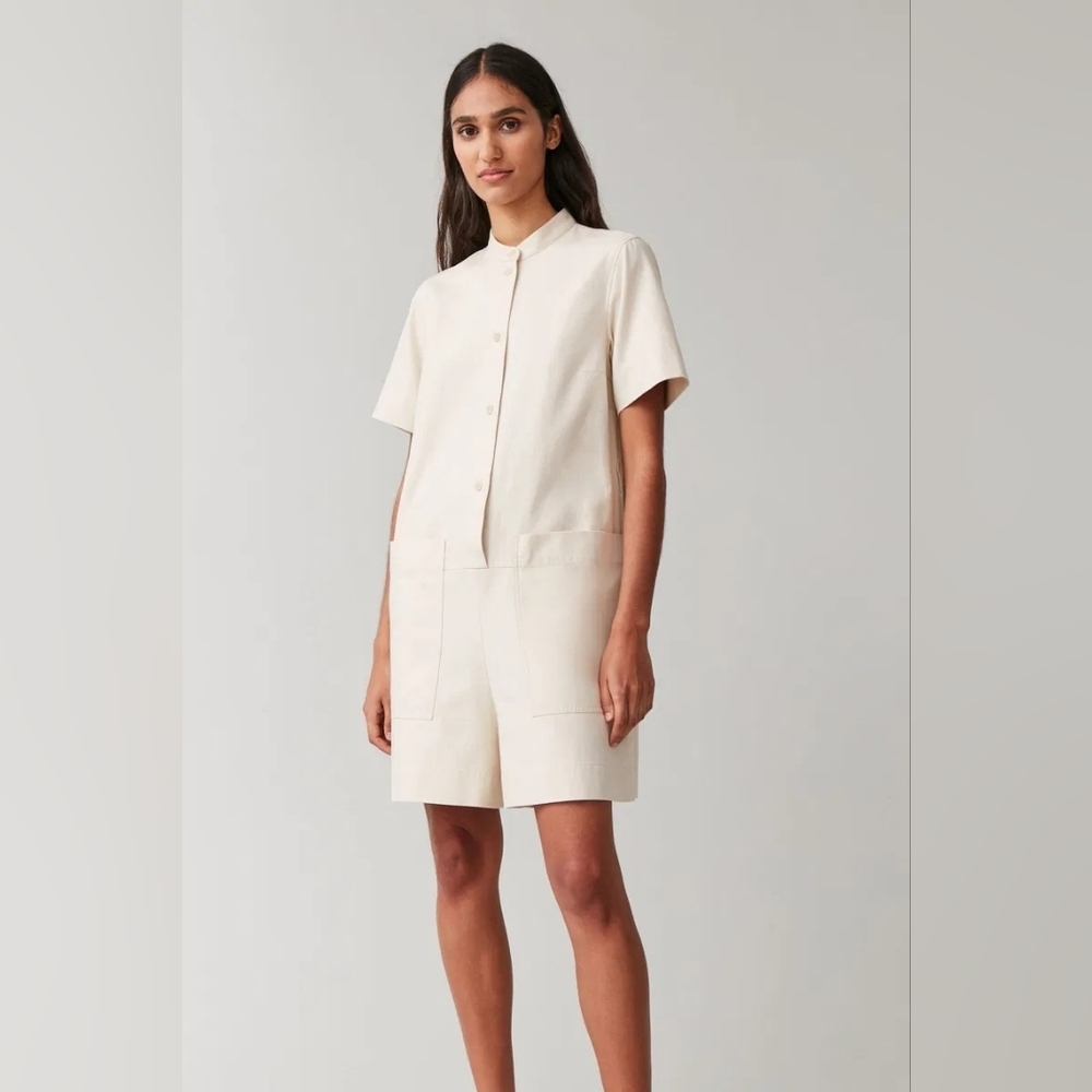 COS Cream Short-Sleeve Jumpsuit